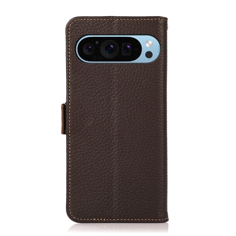 For Google Pixel 9 KHAZNEH Side-Magnetic Litchi Genuine Leather RFID Phone Case(Brown) - Google Cases by PMC TechLife | Online Shopping South Africa | PMC TechLife | Buy Now Pay Later Mobicred