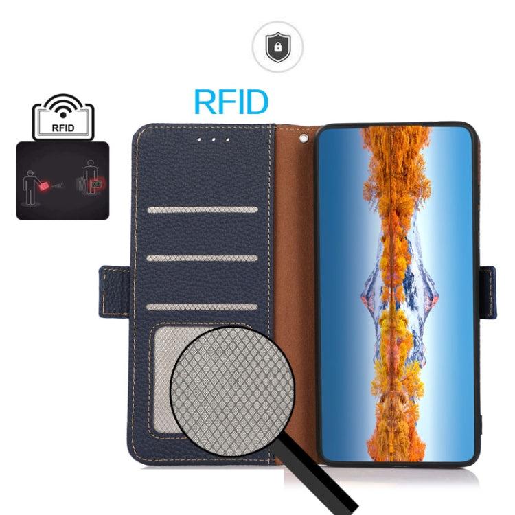 For Google Pixel 9 Pro KHAZNEH Side-Magnetic Litchi Genuine Leather RFID Phone Case(Blue) - free shipping - PMC TechLife - Order now!