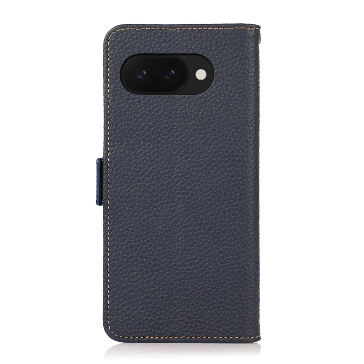 For Google Pixel 9a KHAZNEH Side-Magnetic Litchi Genuine Leather RFID Phone Case(Blue) - Google Cases by PMC TechLife | Online Shopping South Africa | PMC TechLife | Buy Now Pay Later Mobicred