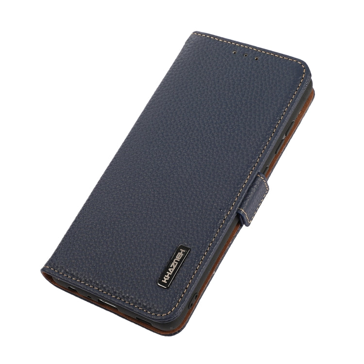 For Google Pixel 9a KHAZNEH Side-Magnetic Litchi Genuine Leather RFID Phone Case(Blue) - Google Cases by PMC TechLife | Online Shopping South Africa | PMC TechLife | Buy Now Pay Later Mobicred