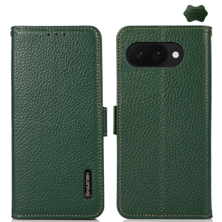 For Google Pixel 9a KHAZNEH Side-Magnetic Litchi Genuine Leather RFID Phone Case(Green) - Google Cases by PMC TechLife | Online Shopping South Africa | PMC TechLife | Buy Now Pay Later Mobicred