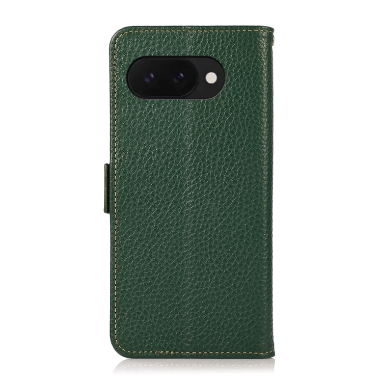 For Google Pixel 9a KHAZNEH Side-Magnetic Litchi Genuine Leather RFID Phone Case(Green) - Google Cases by PMC TechLife | Online Shopping South Africa | PMC TechLife | Buy Now Pay Later Mobicred