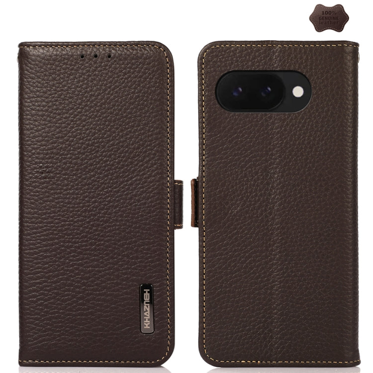 For Google Pixel 9a KHAZNEH Side-Magnetic Litchi Genuine Leather RFID Phone Case(Brown) - Google Cases by PMC TechLife | Online Shopping South Africa | PMC TechLife | Buy Now Pay Later Mobicred