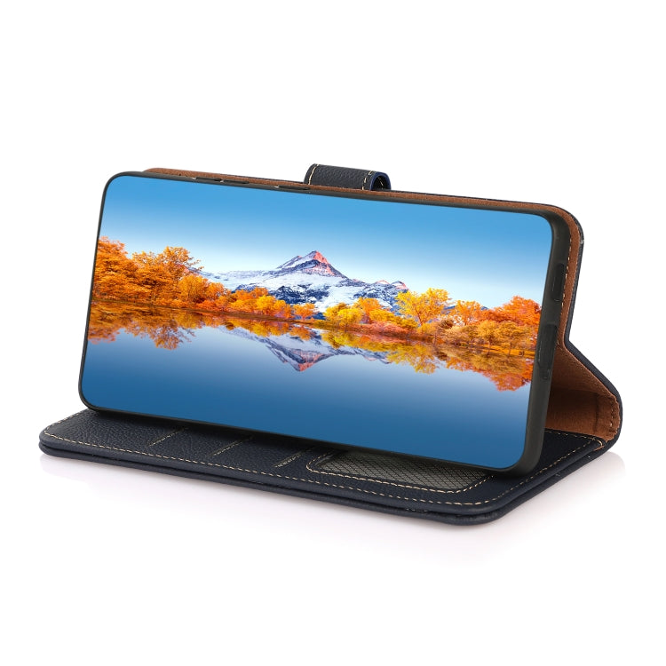 For Google Pixel 9a KHAZNEH Custer Genuine Leather RFID Phone Case(Blue) - Google Cases by PMC TechLife | Online Shopping South Africa | PMC TechLife | Buy Now Pay Later Mobicred