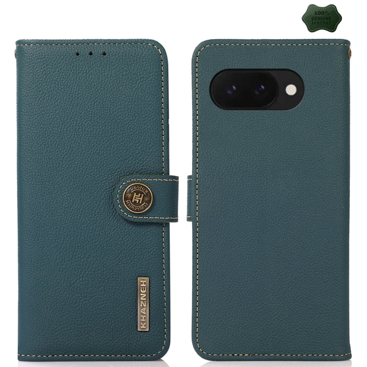 For Google Pixel 9a KHAZNEH Custer Genuine Leather RFID Phone Case(Green) - Google Cases by PMC TechLife | Online Shopping South Africa | PMC TechLife | Buy Now Pay Later Mobicred