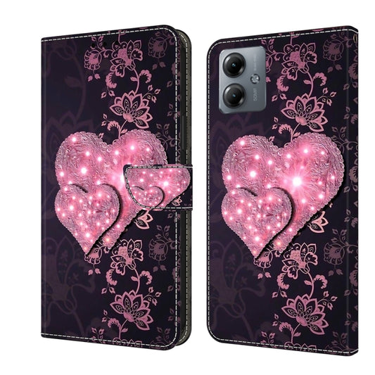 For Motorola Moto G14 Crystal 3D Shockproof Protective Leather Phone Case(Lace Love) - Motorola Cases by PMC Jewellery | Online Shopping South Africa | PMC Jewellery | Buy Now Pay Later Mobicred