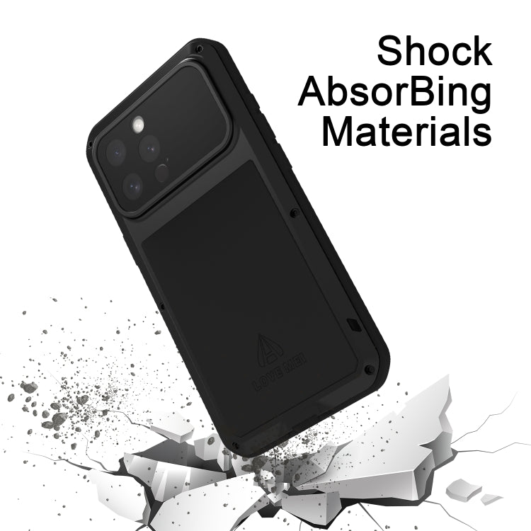 For iPhone 16 Pro Max LOVE MEI Metal Shockproof Life Waterproof Dustproof Phone Case(Black) - free shipping - PMC Jewellery - Order now!