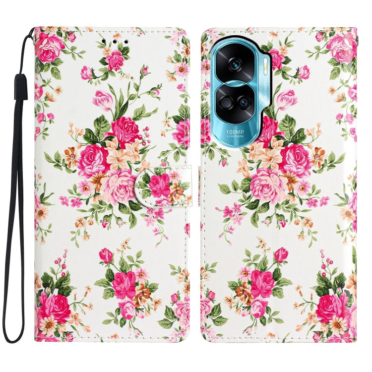 For Honor 90 Lite Colored Drawing Leather Phone Case(Peonies) - Honor Cases by PMC Jewellery | Online Shopping South Africa | PMC Jewellery