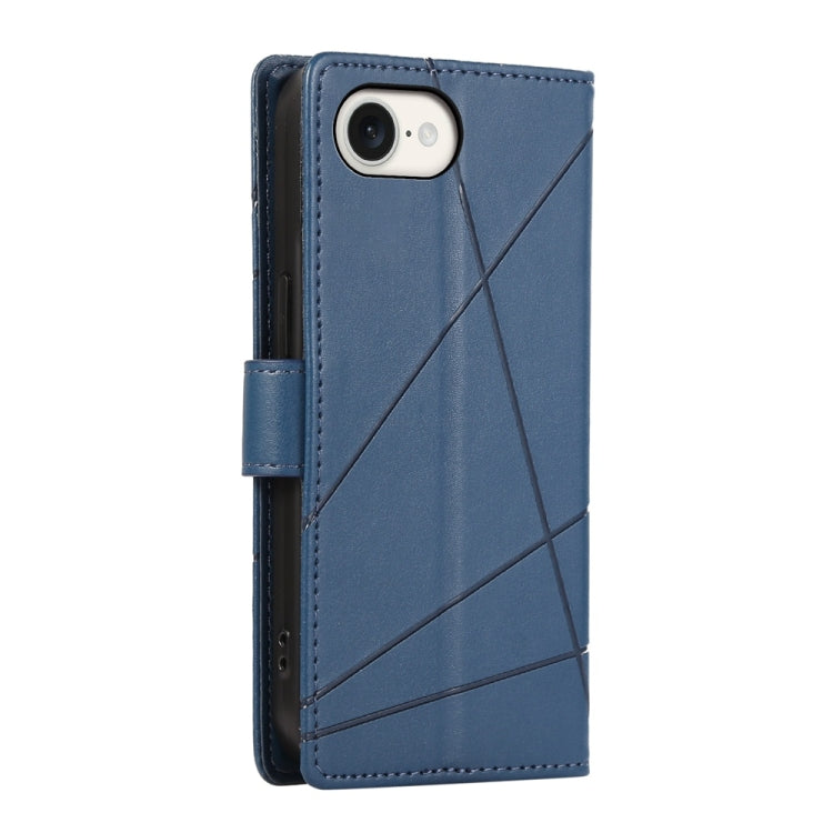 For iPhone 16e PU Genuine Leather Texture Embossed Line Phone Case(Blue) - iPhone 16e Cases by PMC TechLife | Online Shopping South Africa | PMC TechLife | Buy Now Pay Later Mobicred
