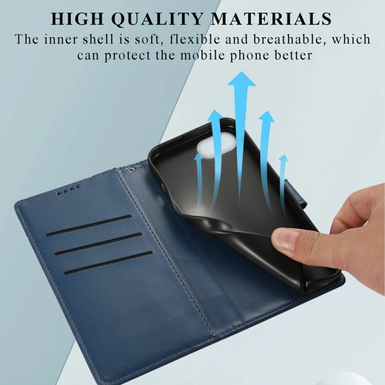 For iPhone 16e PU Genuine Leather Texture Embossed Line Phone Case(Blue) - iPhone 16e Cases by PMC TechLife | Online Shopping South Africa | PMC TechLife | Buy Now Pay Later Mobicred