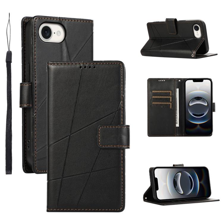 For iPhone 16e PU Genuine Leather Texture Embossed Line Phone Case(Black) - iPhone 16e Cases by PMC TechLife | Online Shopping South Africa | PMC TechLife | Buy Now Pay Later Mobicred