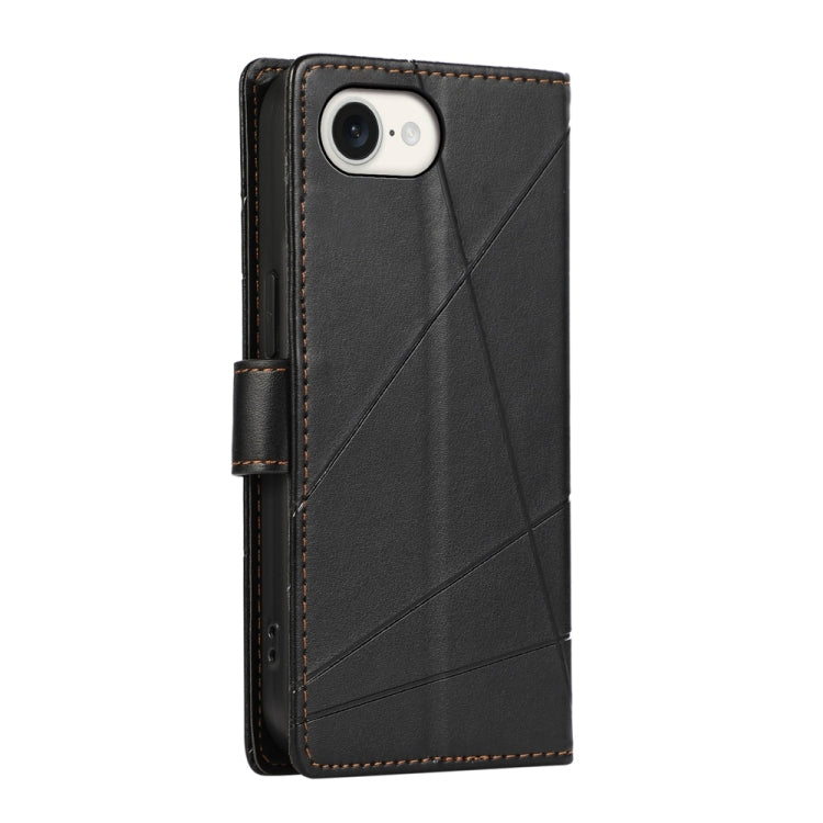 For iPhone 16e PU Genuine Leather Texture Embossed Line Phone Case(Black) - iPhone 16e Cases by PMC TechLife | Online Shopping South Africa | PMC TechLife | Buy Now Pay Later Mobicred