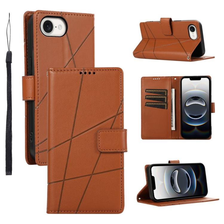 For iPhone 16e PU Genuine Leather Texture Embossed Line Phone Case(Brown) - iPhone 16e Cases by PMC TechLife | Online Shopping South Africa | PMC TechLife | Buy Now Pay Later Mobicred