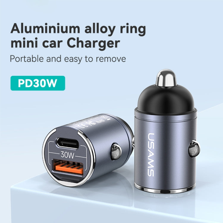 USAMS US-CC206 C38 PD30W USB + Type-C Dual Port Fast Charging Aluminum Alloy Car Charger(Tarnish) - Car Charger by USAMS | Online Shopping South Africa | PMC Jewellery | Buy Now Pay Later Mobicred