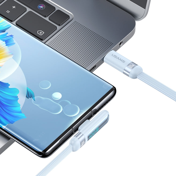 USAMS US-SJ653 PD 100W USB-C/Type-C to USB-C/Type-C Aluminum Alloy Digital Display Fast Charging Elbow Data Cable, Length: 1.2m(Blue) - USB-C & Type-C Cable by USAMS | Online Shopping South Africa | PMC Jewellery | Buy Now Pay Later Mobicred