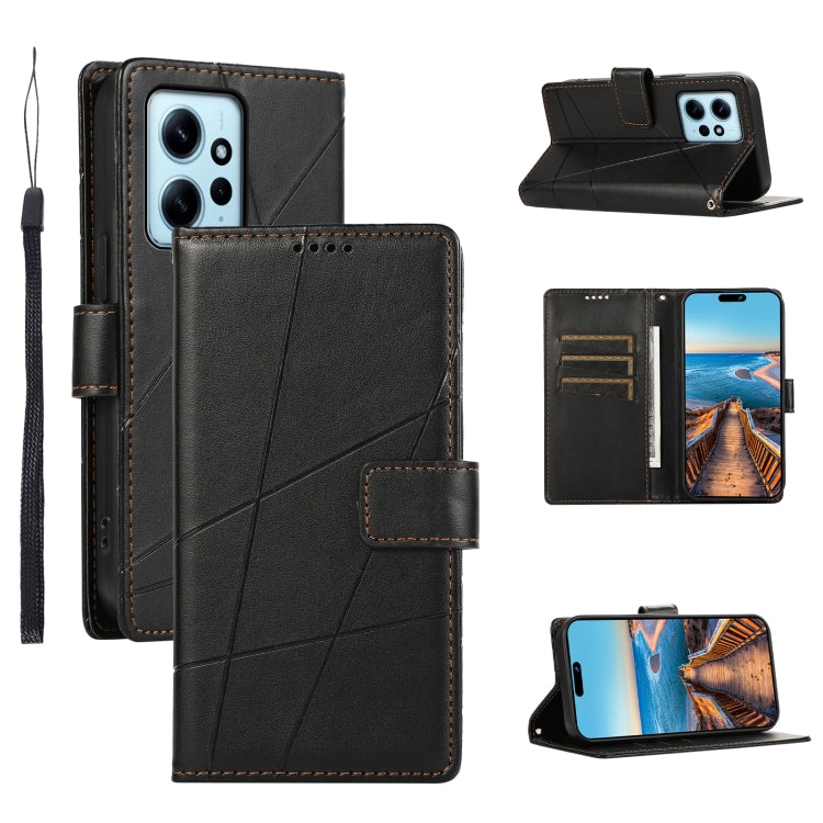 For Xiaomi Redmi Note 12 4G PU Genuine Leather Texture Embossed Line Phone Case(Black) - Xiaomi Cases by PMC TechLife | Online Shopping South Africa | PMC TechLife | Buy Now Pay Later Mobicred