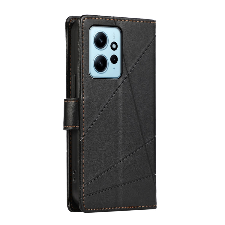 For Xiaomi Redmi Note 12 4G PU Genuine Leather Texture Embossed Line Phone Case(Black) - Xiaomi Cases by PMC TechLife | Online Shopping South Africa | PMC TechLife | Buy Now Pay Later Mobicred