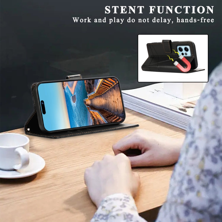 For Xiaomi Redmi Note 12 4G PU Genuine Leather Texture Embossed Line Phone Case(Black) - Xiaomi Cases by PMC TechLife | Online Shopping South Africa | PMC TechLife | Buy Now Pay Later Mobicred