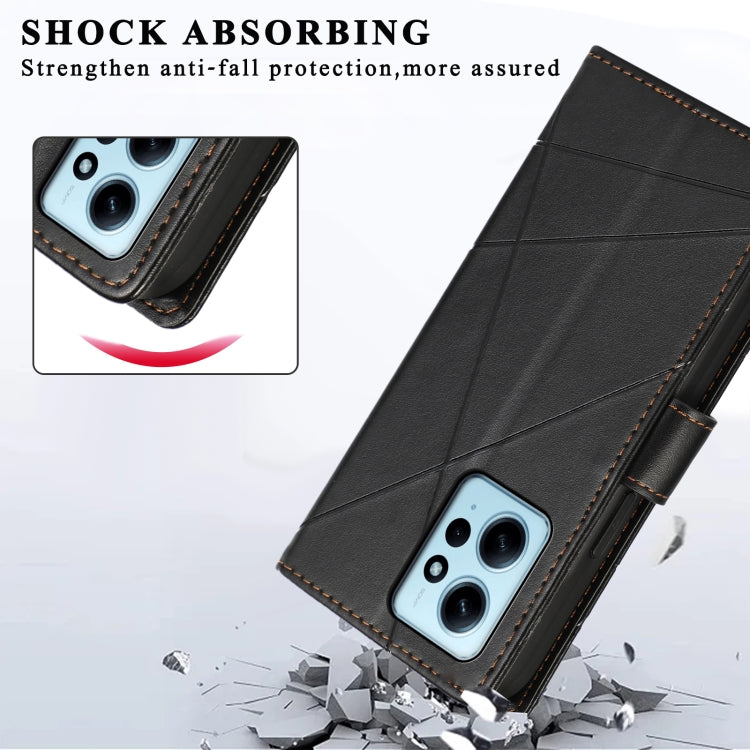 For Xiaomi Redmi Note 12 4G PU Genuine Leather Texture Embossed Line Phone Case(Black) - Xiaomi Cases by PMC TechLife | Online Shopping South Africa | PMC TechLife | Buy Now Pay Later Mobicred