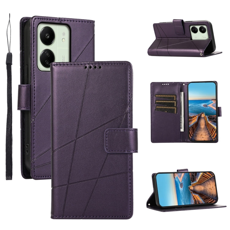For Xiaomi Redmi 13C PU Genuine Leather Texture Embossed Line Phone Case(Purple) - free shipping - PMC TechLife - Order now!
