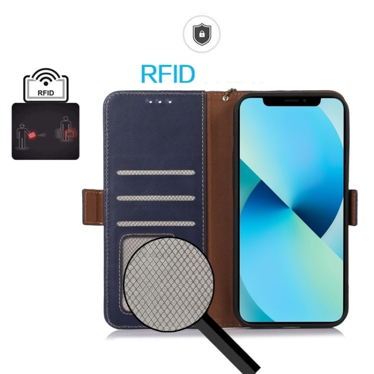 For Xiaomi Redmi Note 13 Pro 4G/Poco M6 Pro Magnetic Crazy Horse Texture Genuine Leather RFID Phone Case(Blue) - Note 13 Pro Cases by PMC Jewellery | Online Shopping South Africa | PMC Jewellery | Buy Now Pay Later Mobicred