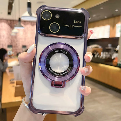 For iPhone 13 MagSafe Holder Shockproof TPU Phone Case with Lens Film(Purple) - iPhone 13 Cases by PMC Jewellery | Online Shopping South Africa | PMC Jewellery