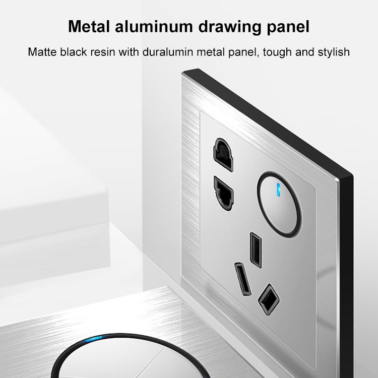 86mm Gray Aluminum Wire Drawing LED Switch Panel, Style:Five-hole USB Socket - free shipping - PMC Jewellery - Order now!