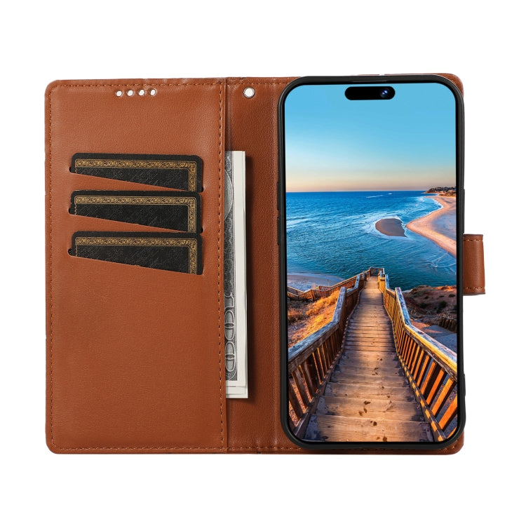For Google Pixel 7 Pro PU Genuine Leather Texture Embossed Line Phone Case(Brown) - Google Cases by PMC TechLife | Online Shopping South Africa | PMC TechLife