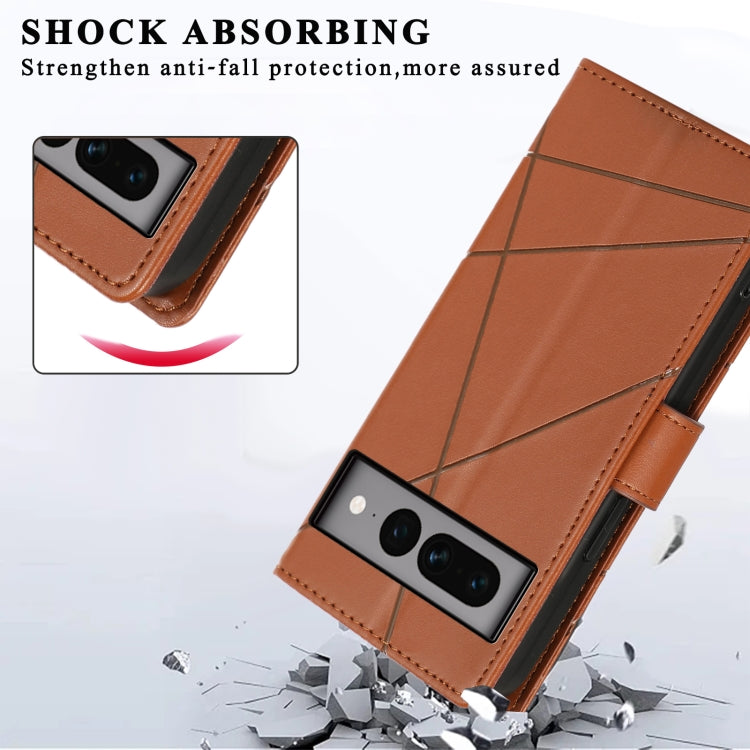 For Google Pixel 7 Pro PU Genuine Leather Texture Embossed Line Phone Case(Brown) - Google Cases by PMC TechLife | Online Shopping South Africa | PMC TechLife