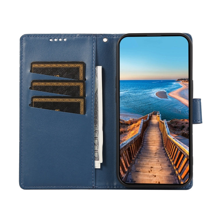For Google Pixel 9 PU Genuine Leather Texture Embossed Line Phone Case(Blue) - Google Cases by PMC TechLife | Online Shopping South Africa | PMC TechLife | Buy Now Pay Later Mobicred