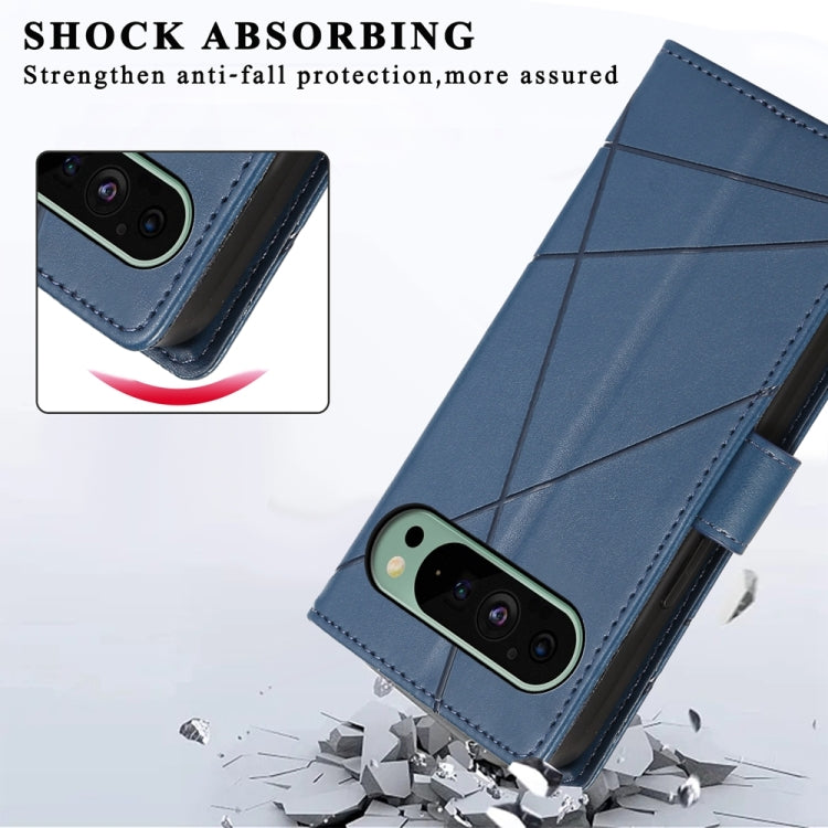 For Google Pixel 9 PU Genuine Leather Texture Embossed Line Phone Case(Blue) - Google Cases by PMC TechLife | Online Shopping South Africa | PMC TechLife | Buy Now Pay Later Mobicred