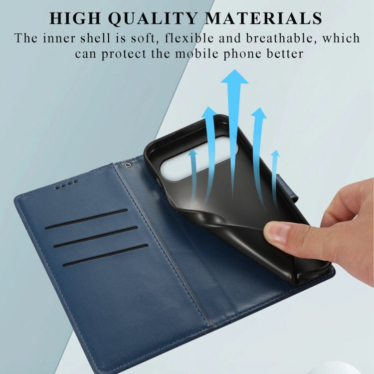 For Google Pixel 9 PU Genuine Leather Texture Embossed Line Phone Case(Blue) - Google Cases by PMC TechLife | Online Shopping South Africa | PMC TechLife | Buy Now Pay Later Mobicred