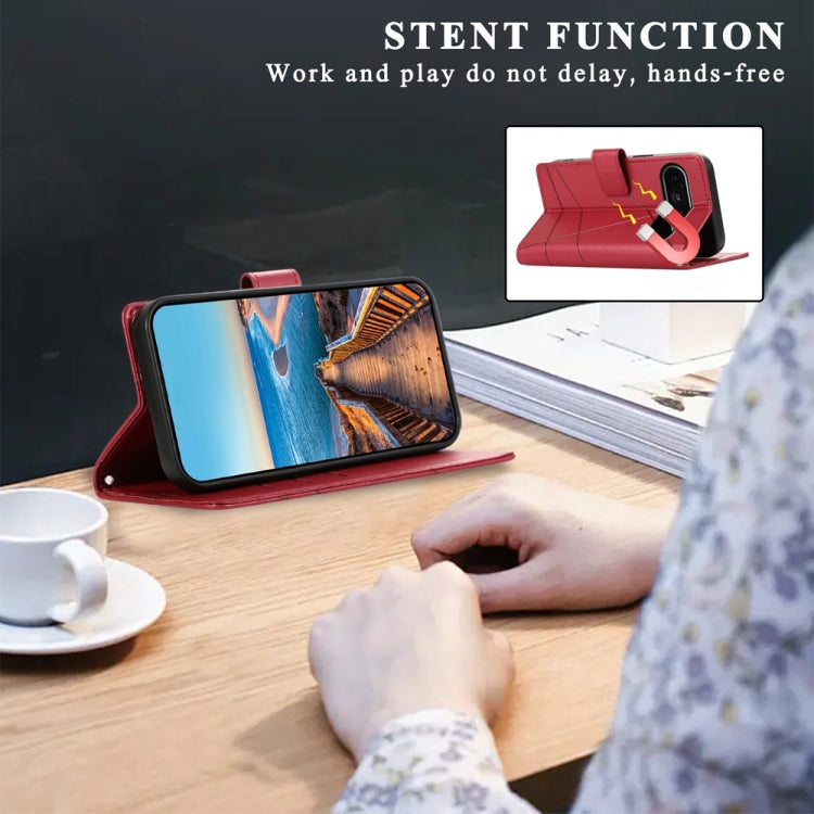 For Google Pixel 9 PU Genuine Leather Texture Embossed Line Phone Case(Red) - Google Cases by PMC TechLife | Online Shopping South Africa | PMC TechLife | Buy Now Pay Later Mobicred