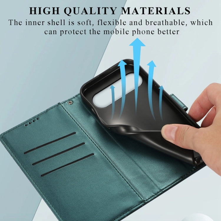 For Google Pixel 9 PU Genuine Leather Texture Embossed Line Phone Case(Green) - Google Cases by PMC TechLife | Online Shopping South Africa | PMC TechLife | Buy Now Pay Later Mobicred