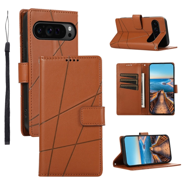 For Google Pixel 9 Pro PU Genuine Leather Texture Embossed Line Phone Case(Brown) - Google Cases by PMC TechLife | Online Shopping South Africa | PMC TechLife | Buy Now Pay Later Mobicred