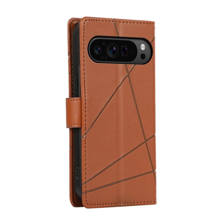 For Google Pixel 9 Pro PU Genuine Leather Texture Embossed Line Phone Case(Brown) - Google Cases by PMC TechLife | Online Shopping South Africa | PMC TechLife | Buy Now Pay Later Mobicred