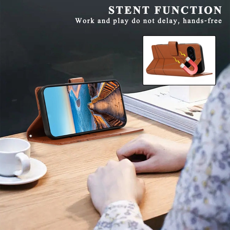 For Google Pixel 9 Pro PU Genuine Leather Texture Embossed Line Phone Case(Brown) - Google Cases by PMC TechLife | Online Shopping South Africa | PMC TechLife | Buy Now Pay Later Mobicred