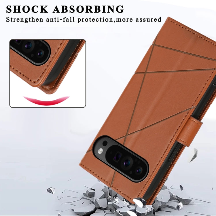 For Google Pixel 9 Pro PU Genuine Leather Texture Embossed Line Phone Case(Brown) - Google Cases by PMC TechLife | Online Shopping South Africa | PMC TechLife | Buy Now Pay Later Mobicred