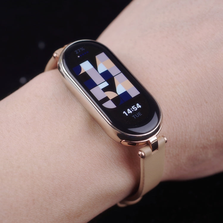 For Xiaomi Mi Band 8 / 9 / 9 NFC Mijobs First Layer Cowhide Watch Band(Brown Light Gold) - Watch Bands by MIJOBS | Online Shopping South Africa | PMC TechLife | Buy Now Pay Later Mobicred