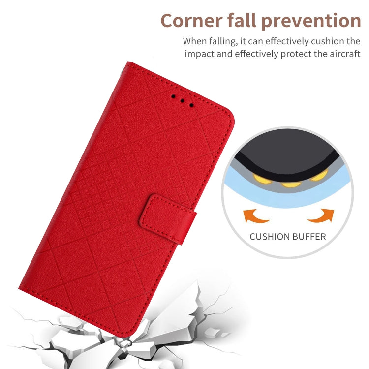 For iPhone 16e Rhombic Grid Texture Leather Phone Case(Red) - iPhone 16e Cases by PMC TechLife | Online Shopping South Africa | PMC TechLife | Buy Now Pay Later Mobicred