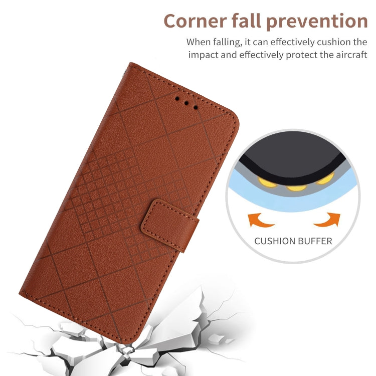 For iPhone 16e Rhombic Grid Texture Leather Phone Case(Brown) - iPhone 16e Cases by PMC TechLife | Online Shopping South Africa | PMC TechLife | Buy Now Pay Later Mobicred