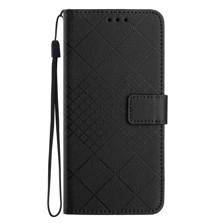 For iPhone 16e Rhombic Grid Texture Leather Phone Case(Black) - iPhone 16e Cases by PMC TechLife | Online Shopping South Africa | PMC TechLife | Buy Now Pay Later Mobicred