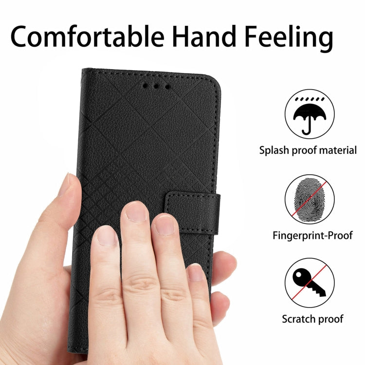 For iPhone 16 Plus Rhombic Grid Texture Leather Phone Case(Black) - iPhone 16 Plus Cases by PMC TechLife | Online Shopping South Africa | PMC TechLife | Buy Now Pay Later Mobicred