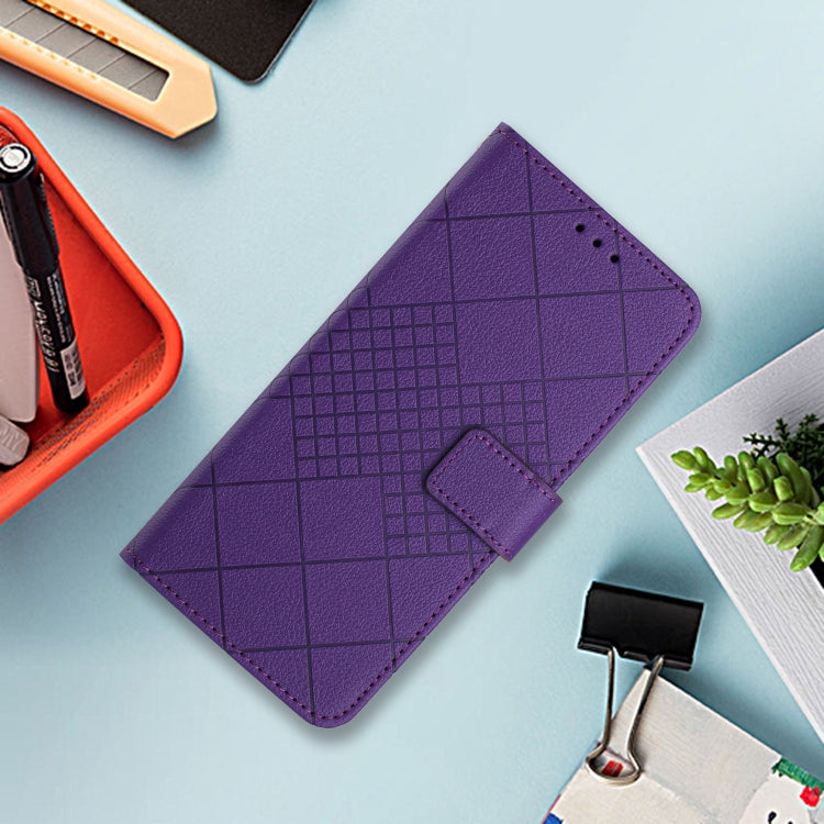 For iPhone 16 Rhombic Grid Texture Leather Phone Case(Purple) - iPhone 16 Cases by PMC TechLife | Online Shopping South Africa | PMC TechLife | Buy Now Pay Later Mobicred