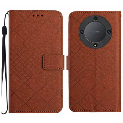 For Honor X9b Rhombic Grid Texture Leather Phone Case(Brown) - Honor Cases by PMC Jewellery | Online Shopping South Africa | PMC Jewellery