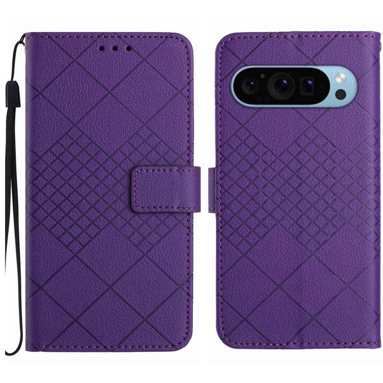 For Google Pixel 9 Pro Rhombic Grid Texture Leather Phone Case(Purple) - Google Cases by PMC TechLife | Online Shopping South Africa | PMC TechLife | Buy Now Pay Later Mobicred