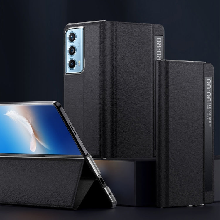 For Honor Magic Vs2 Attraction Flip Holder Side Window Smart Leather Phone Case(Black) - Honor Cases by PMC TechLife | Online Shopping South Africa | PMC TechLife | Buy Now Pay Later Mobicred