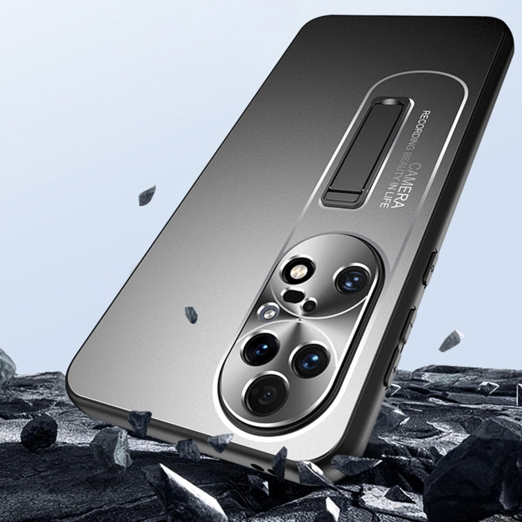 For Huawei P50 Pro Frosted Metal Hybrid TPU Holder Phone Case(Silver) - Huawei Cases by PMC Jewellery | Online Shopping South Africa | PMC Jewellery