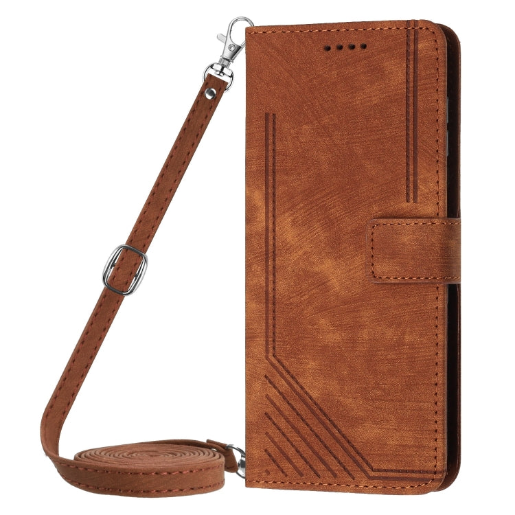 For vivo S18 / S18 Pro Skin Feel Stripe Pattern Leather Phone Case with Lanyard(Brown) - S18 Cases by PMC TechLife | Online Shopping South Africa | PMC TechLife | Buy Now Pay Later Mobicred