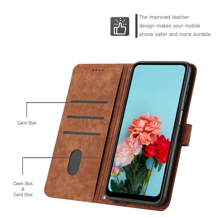 For vivo Y38 5G Skin Feel Stripe Pattern Leather Phone Case with Lanyard(Brown) - vivo Cases by PMC TechLife | Online Shopping South Africa | PMC TechLife | Buy Now Pay Later Mobicred